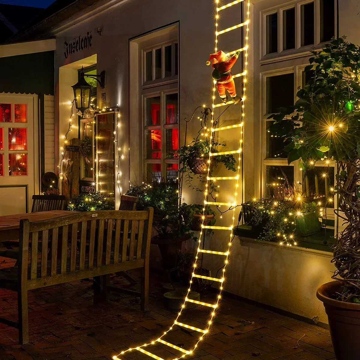 Christmas Lights Outdoor - Noel baba ev için LED merdiven