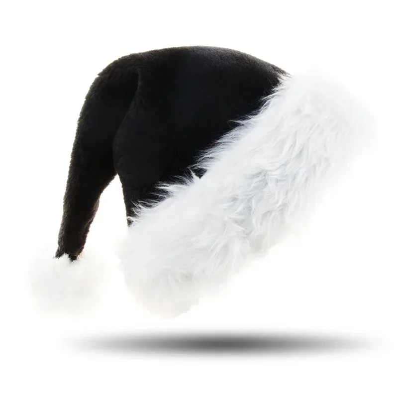 Santa Hat Plush - Unisex Noel Siyah Peluş Noel Şapka