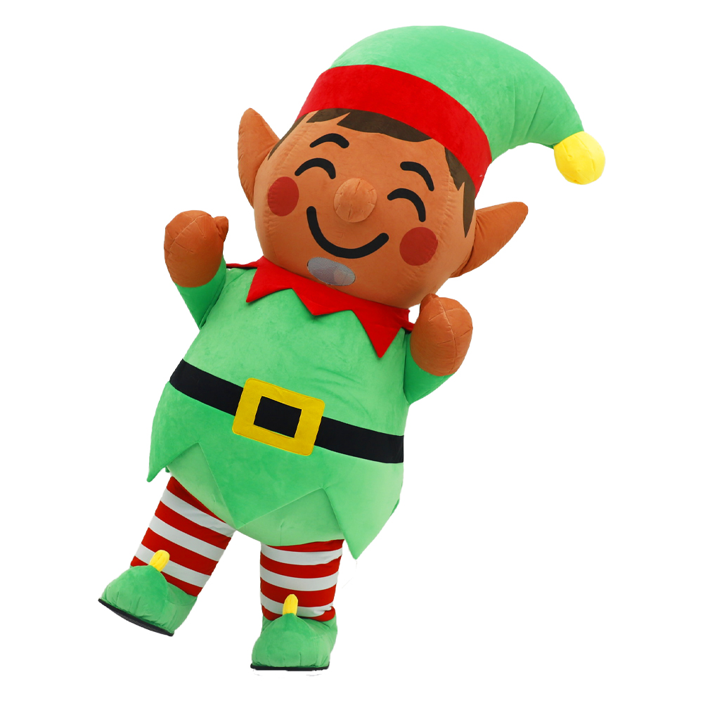 Elf Costume Christmas - Şişme Noel Elf Peluş Kostüm Maskotu