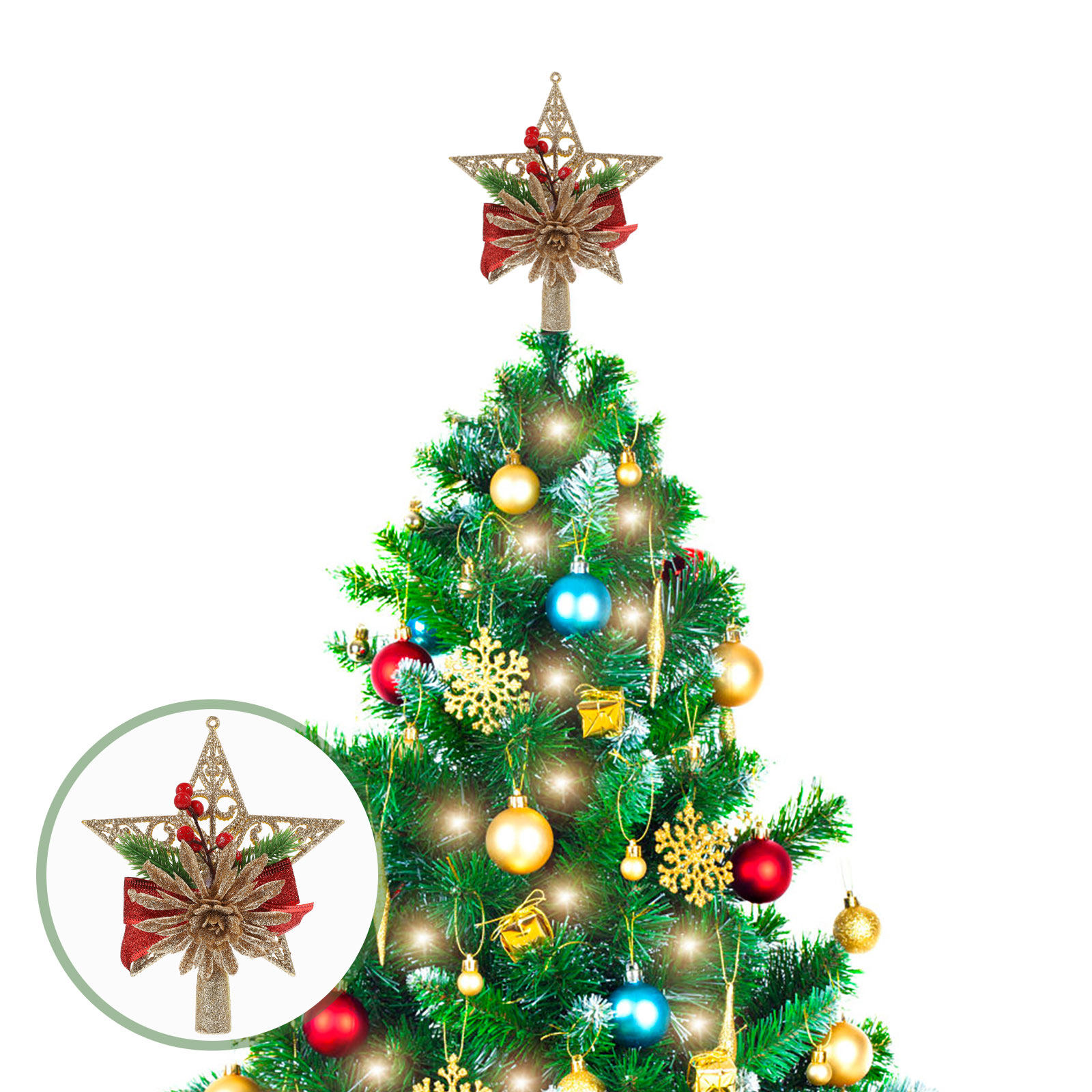 Star Tree Topper - 1 adet Noel Ağacı Tepesi Süsü