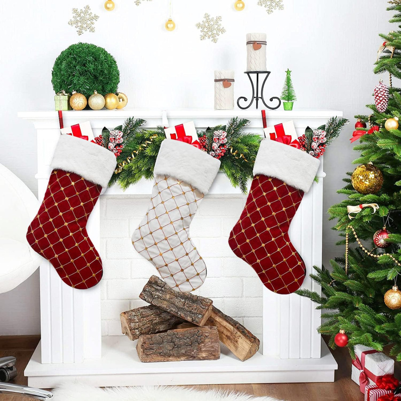 Christmas Stocking Hanging - Noel Çorabı Yumuşak Suni Kürk Ekose