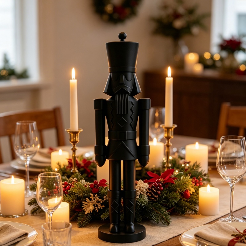 Nutcracker Figurine - Minimalist Siyah Fındıkkıran Asker Heykeli, 3D