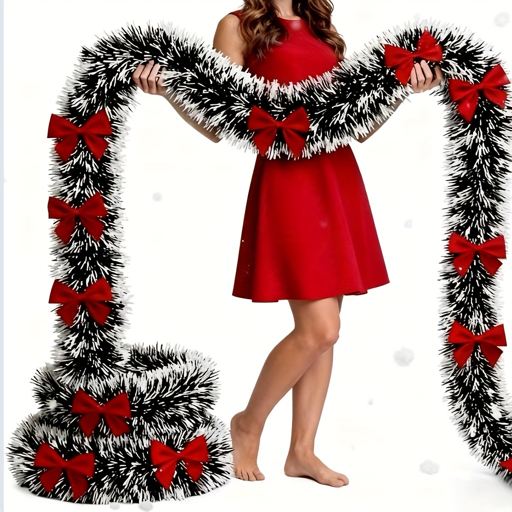 Tinsel Garland Decoration - Yapay Noel Çelenk Noel Süsleri Fiyonklu