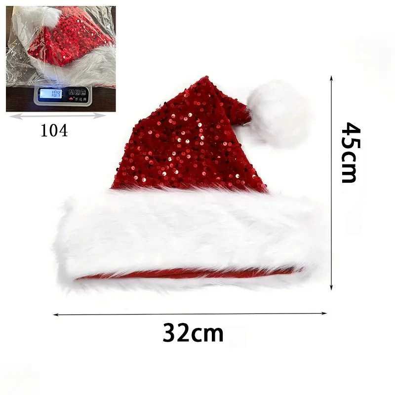 Santa Hat Plush - Payet Noel Şapkası Peluş Düz Renk
