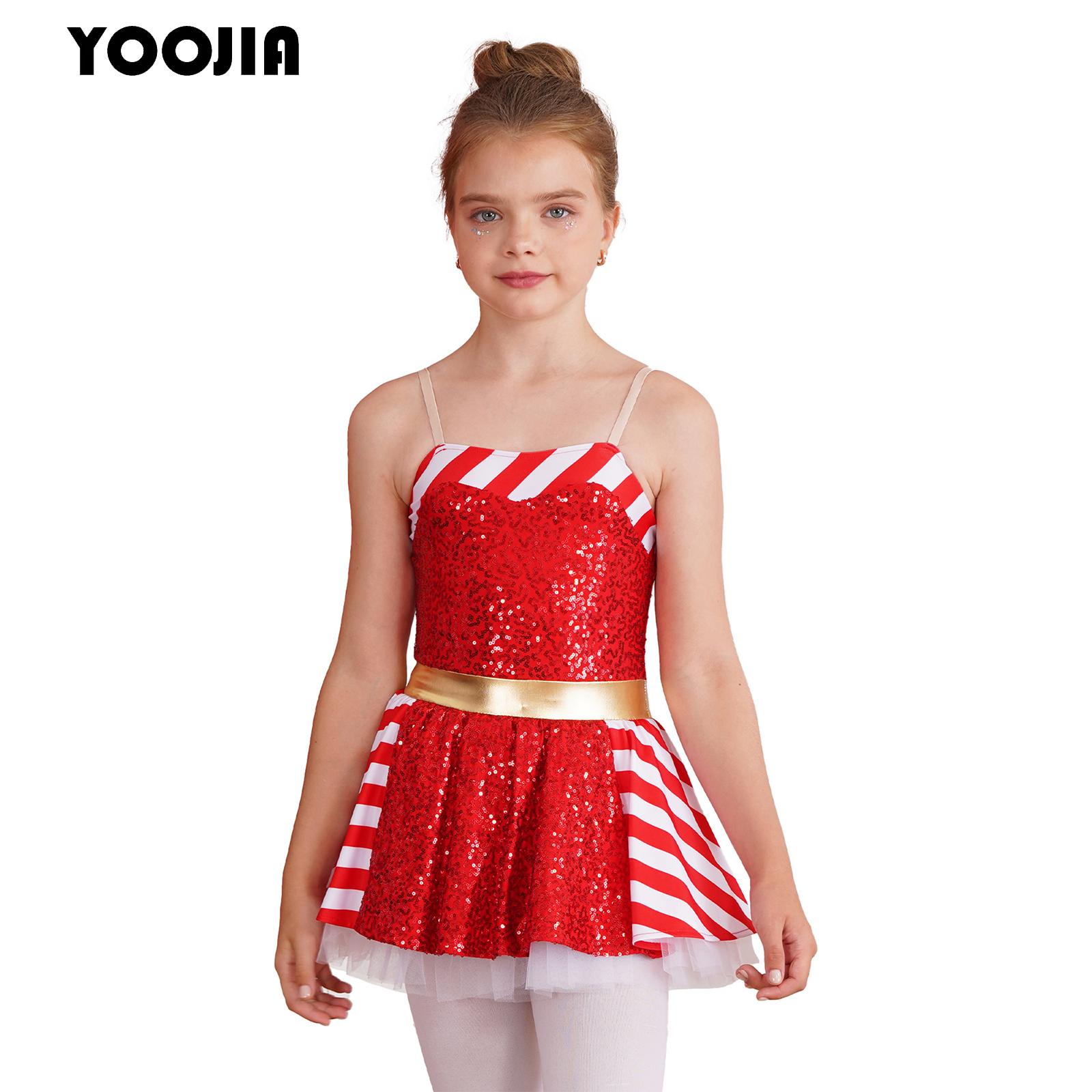 Elf Costume Christmas - Çocuk Kızlar Payetli Noel Dans Kostümü