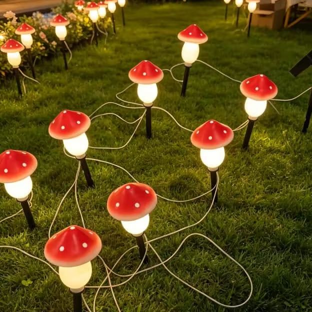 Christmas Lights Outdoor - Güneş Enerjili Mantar Şeklinde Su Geçirmez