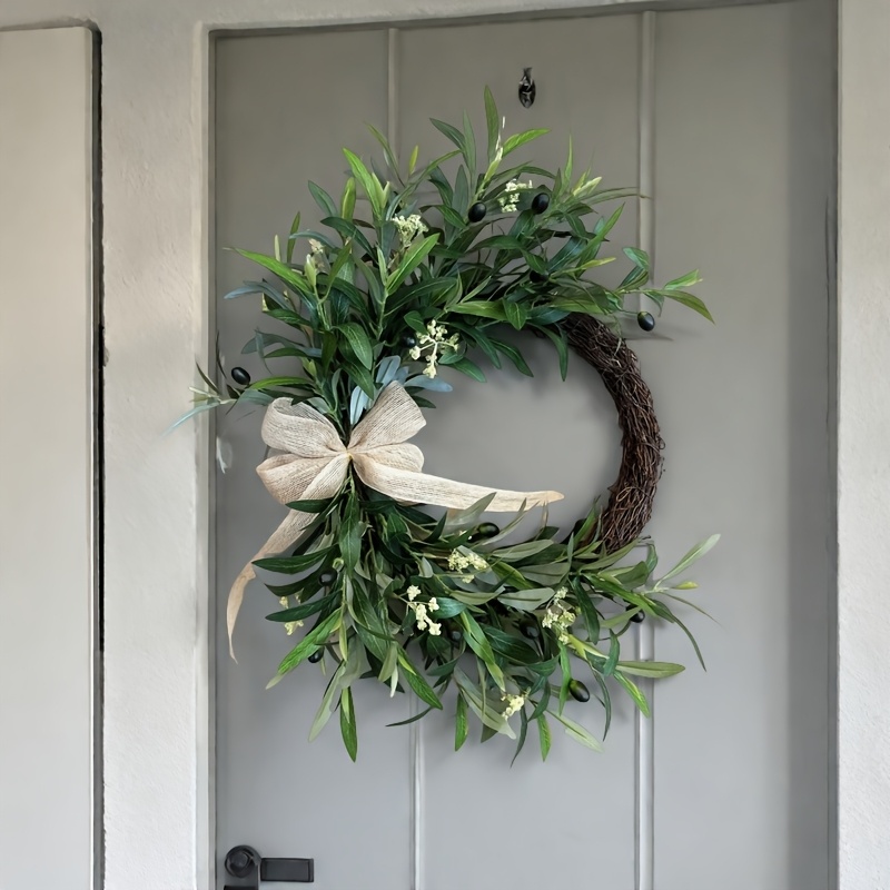 Christmas Wreath Fake - 2025 Yapay Zeytin Çelenk Duvar Asılı
