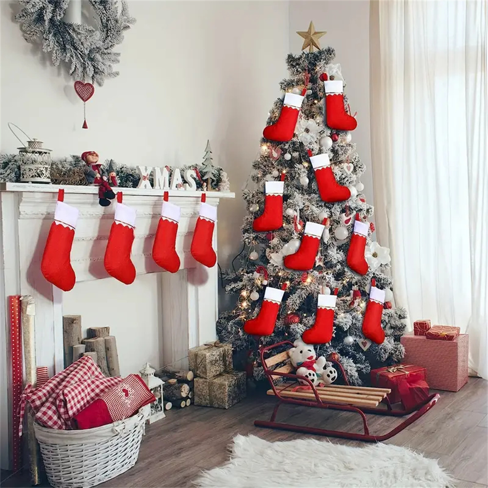 12 adet Kırmızı Keçe Noel Çora - Christmas Stocking Hanging incelemesi ve fiyatı
